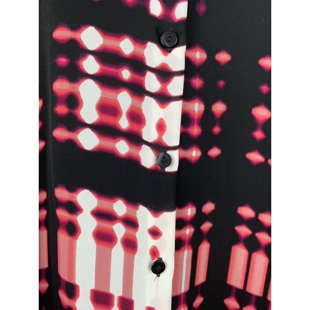 Worthington Top Womens size 1X Semi Sheer Black/Pink Solid back Button‎ front - Picture 2 of 6